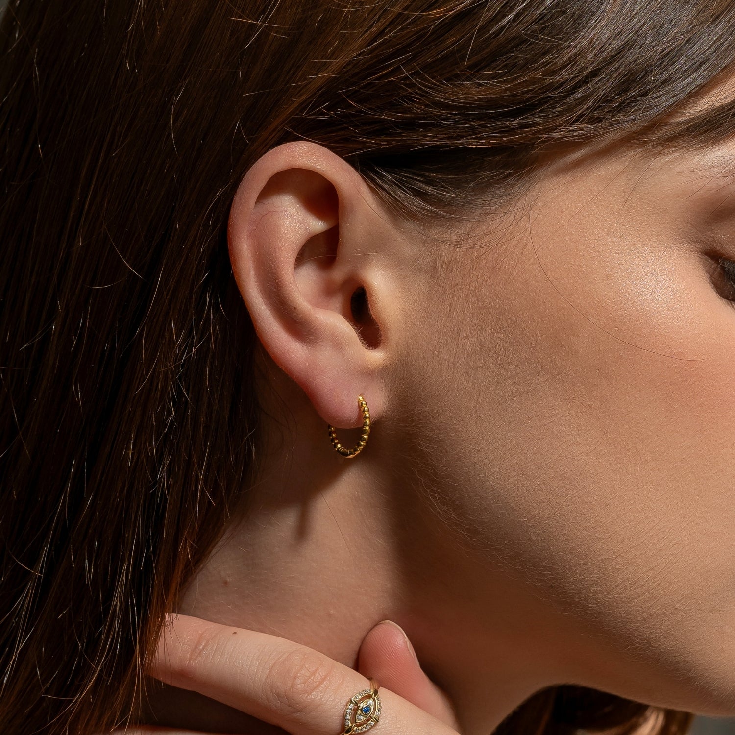 Fine 14ct Solid Gold Beaded Hoop Single Earring