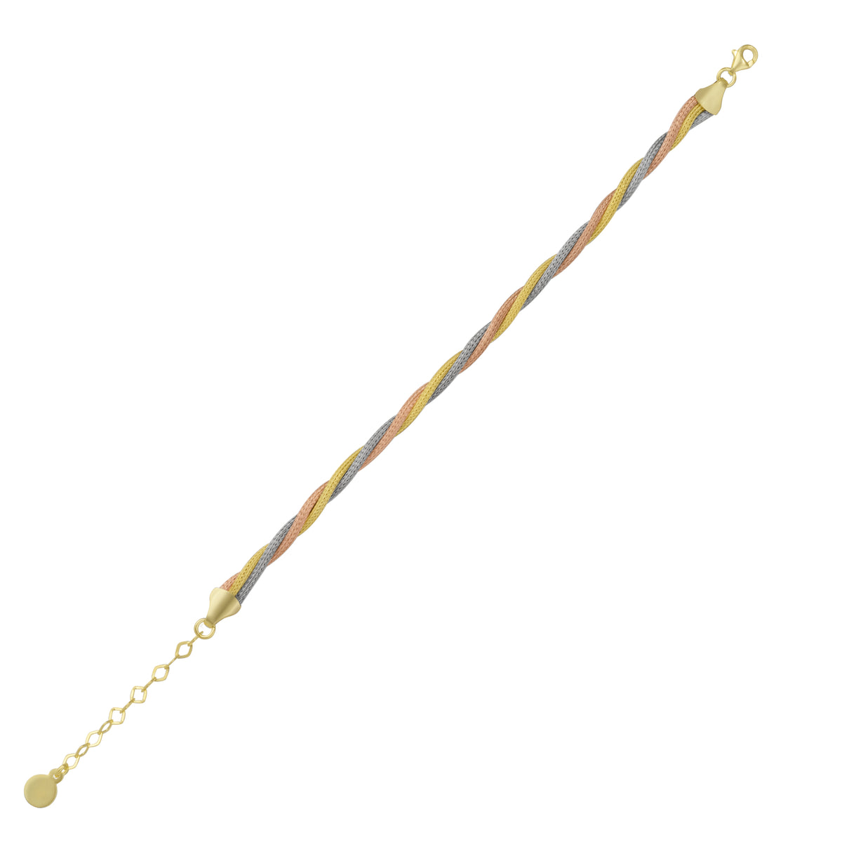 Twisted Rope 3 Color Gold Rose Gold Sterling Silver Handcrafted Bracelet