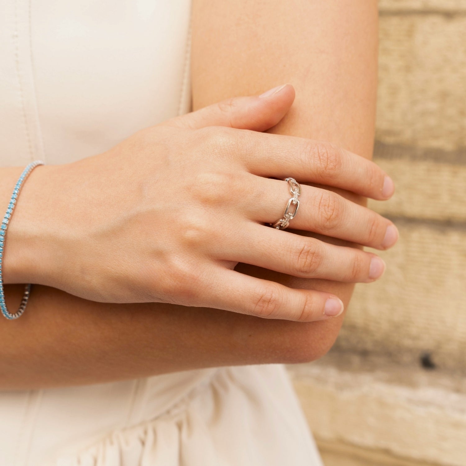 Sterling Silver Pave Chain Ring