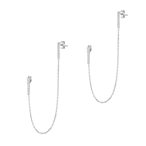 Chained Bar Chain Earrings Sterling Silver - Pair