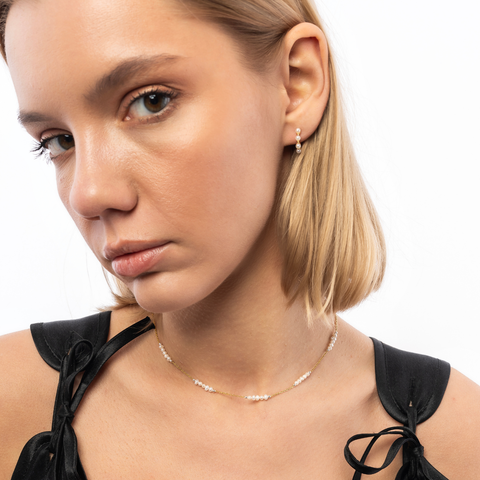 Sterling Silver Pearl Beaded Huggie Hoop Earrings