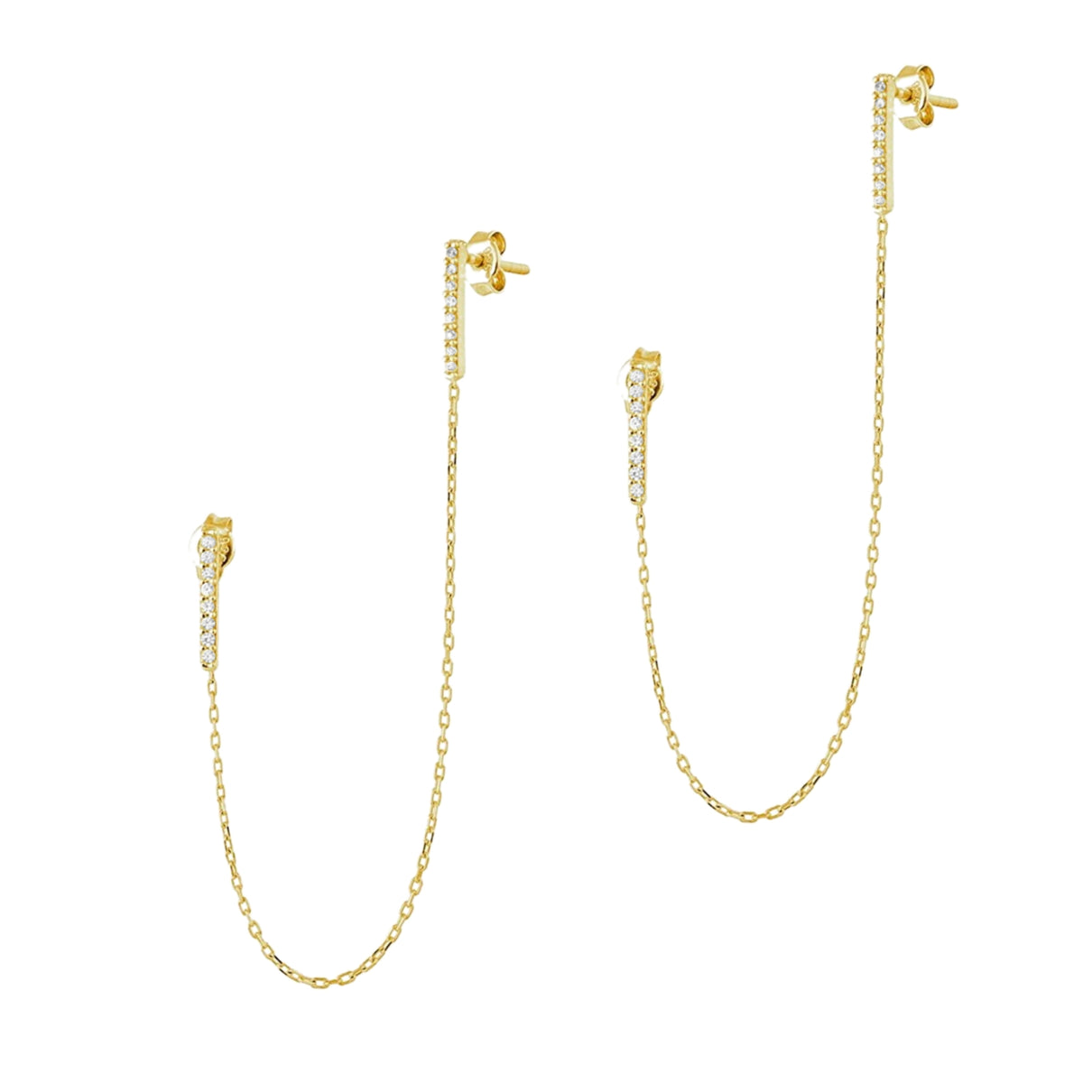Chained Bar Chain Earrings Sterling Silver - Pair