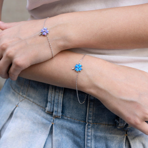 Blue Opal Clover Sterling Silver Bracelet