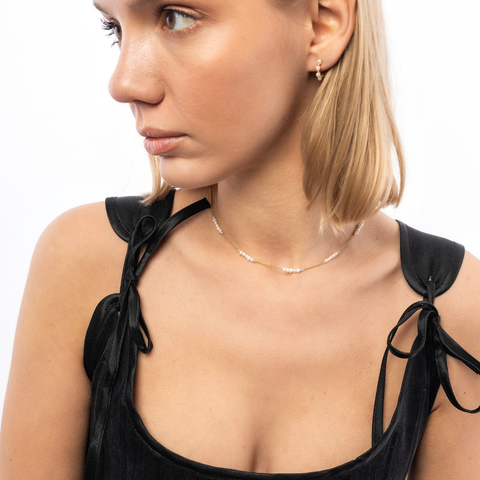 Sterling Silver Pearl Beaded Huggie Hoop Earrings