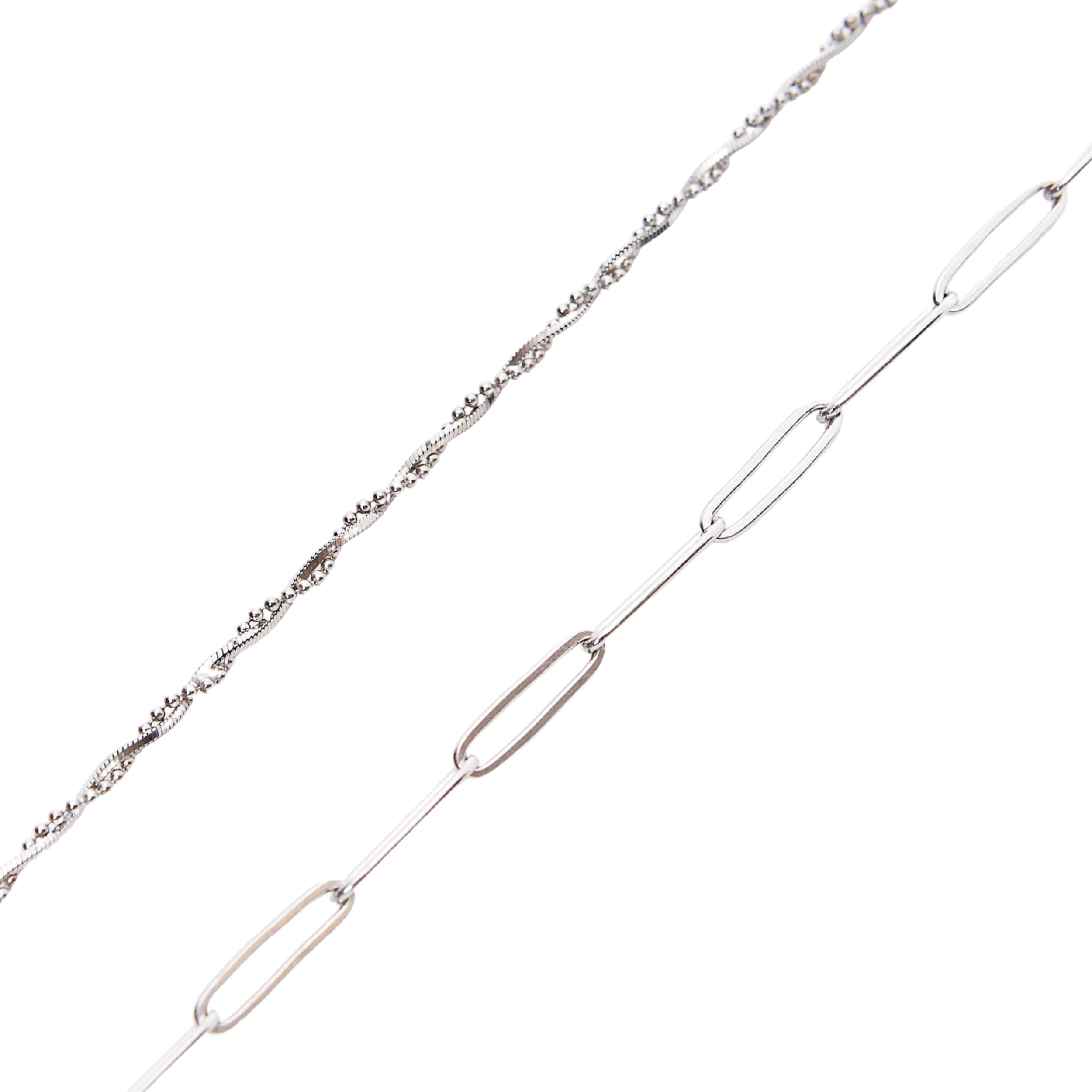 Bead Chain Twisted and Large Rectangular Chain Sterling Silver Bracelet Set