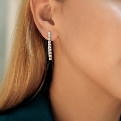 Sterling Silver Long Tennis Earring - Single