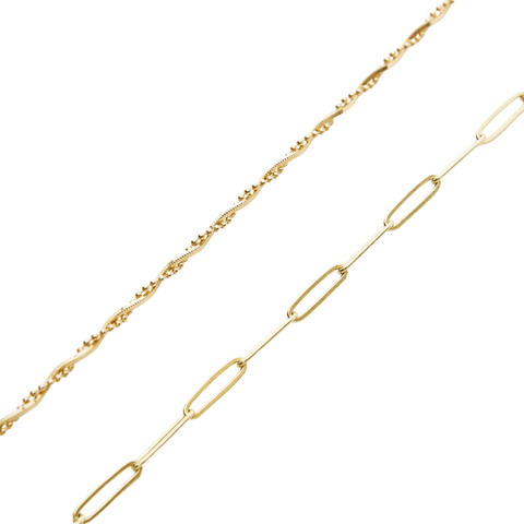 Bead Chain Twisted and Large Rectangular Chain Sterling Silver Bracelet Set