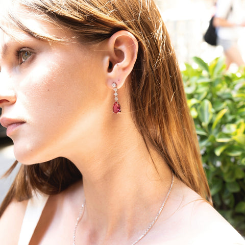 Ruby Red Pear Shape Cubic Zirconia Sterling Silver Drop Earrings