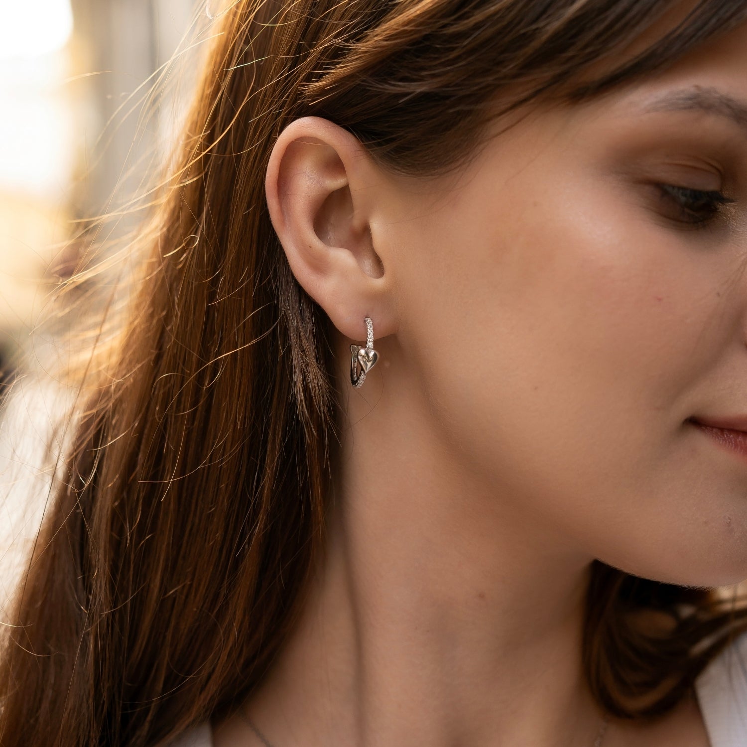 Hoop Heart Pave Sterling Silver Earrings