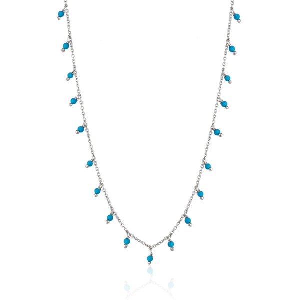 Turquoise Beaded Sterling Silver Chain Necklace