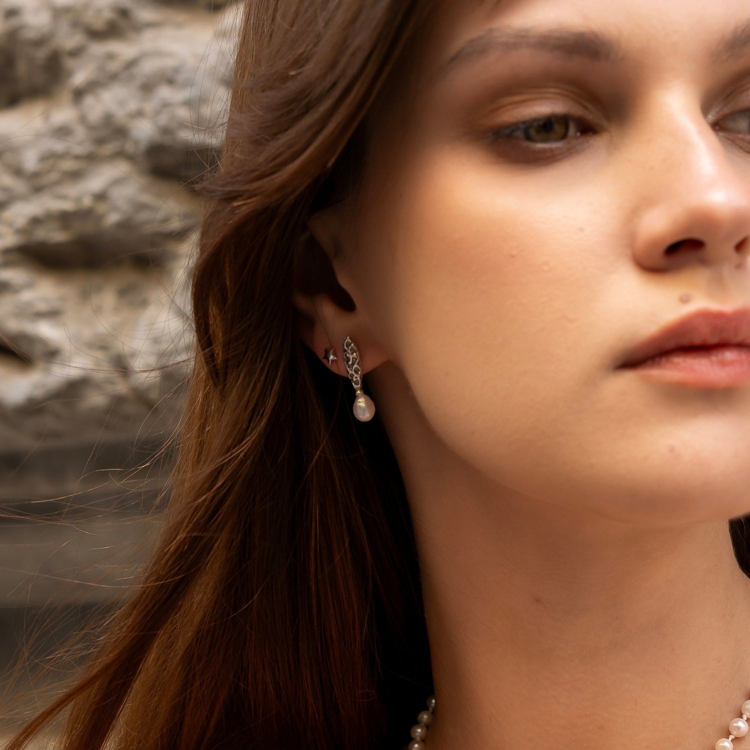 Drop Baroque Pearl Natural Textured Sterling Silver Authentic Earrings