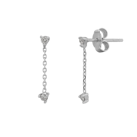 Fine Double Diamond Drop Earrings 14ct Solid Gold