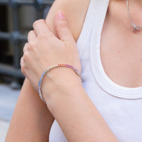 Sterling Silver Rainbow Tennis Bracelet