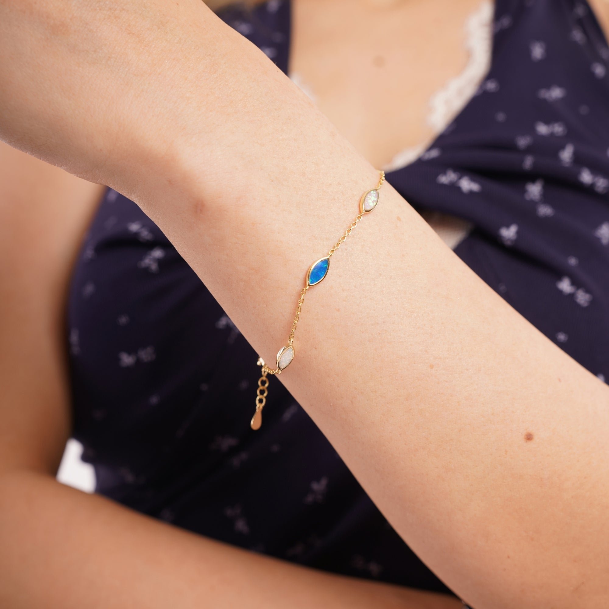 Marquise Faced Opal Sterling Silver Bracelet