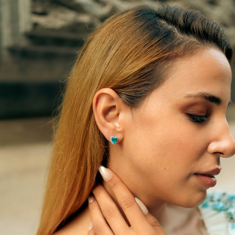 Heart Of Ocean Blue Sterling Silver Stud Earrings