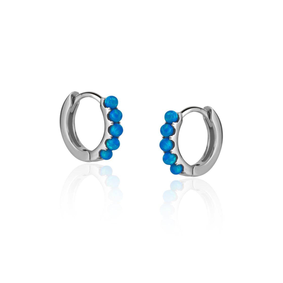 Beaded Blue Opal Huggie Hoop Earrings