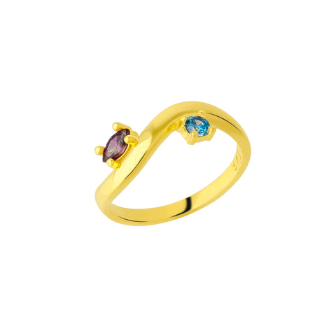 Bended Sterling Silver Double Gemstone Ring