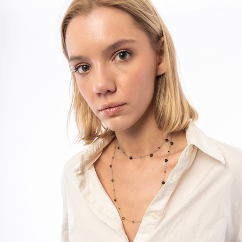 Sterling Silver Fine Tourmaline Long Necklace