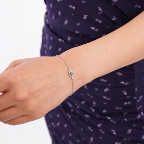 Sterling Silver Green Princess Halo Bracelet