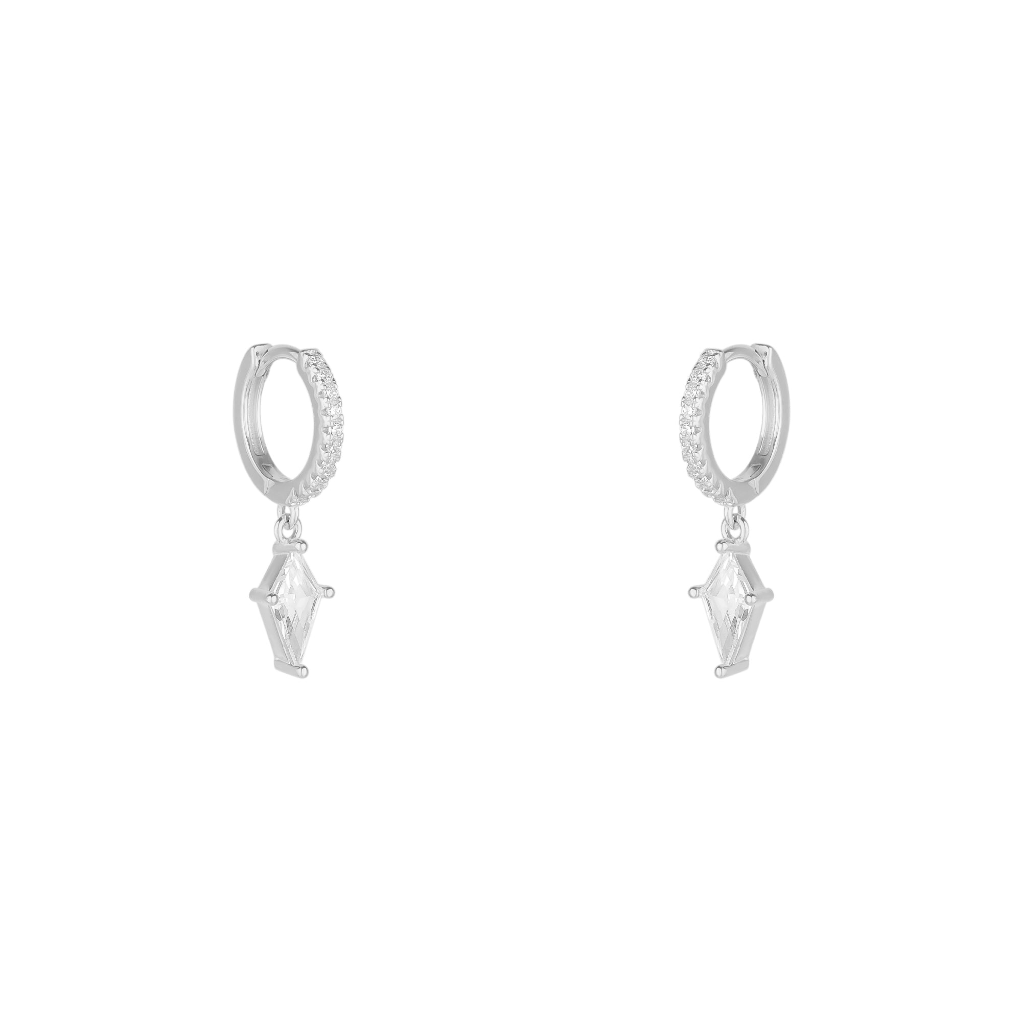 Sterling Silver Triangle Pave Spike Hoop Earrings