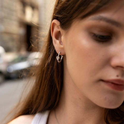 Hoop Heart Pave Sterling Silver Earrings