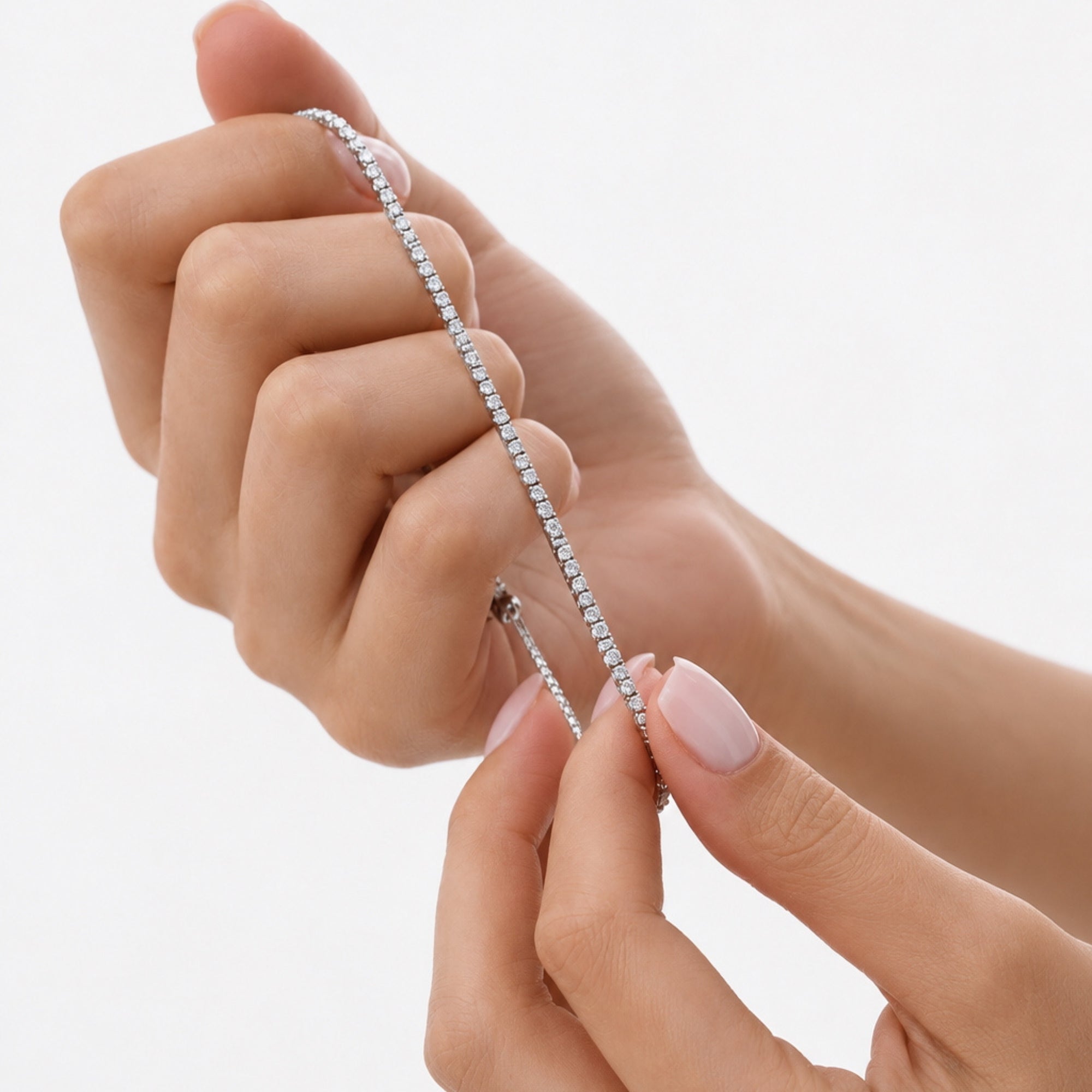 Sterling Silver Fine Tennis Bracelet Adjustable Sliding Claps