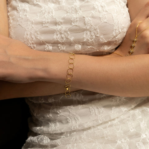 Textured Circle Hoops Sterling Silver Chain Bracelet