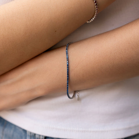Fine Sterling Silver CZ Saphire Tennis Bracelet