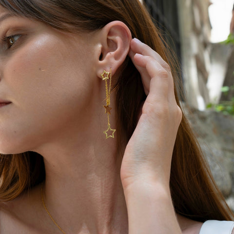 Chain and Stars Sterling Silver Drop Earrings