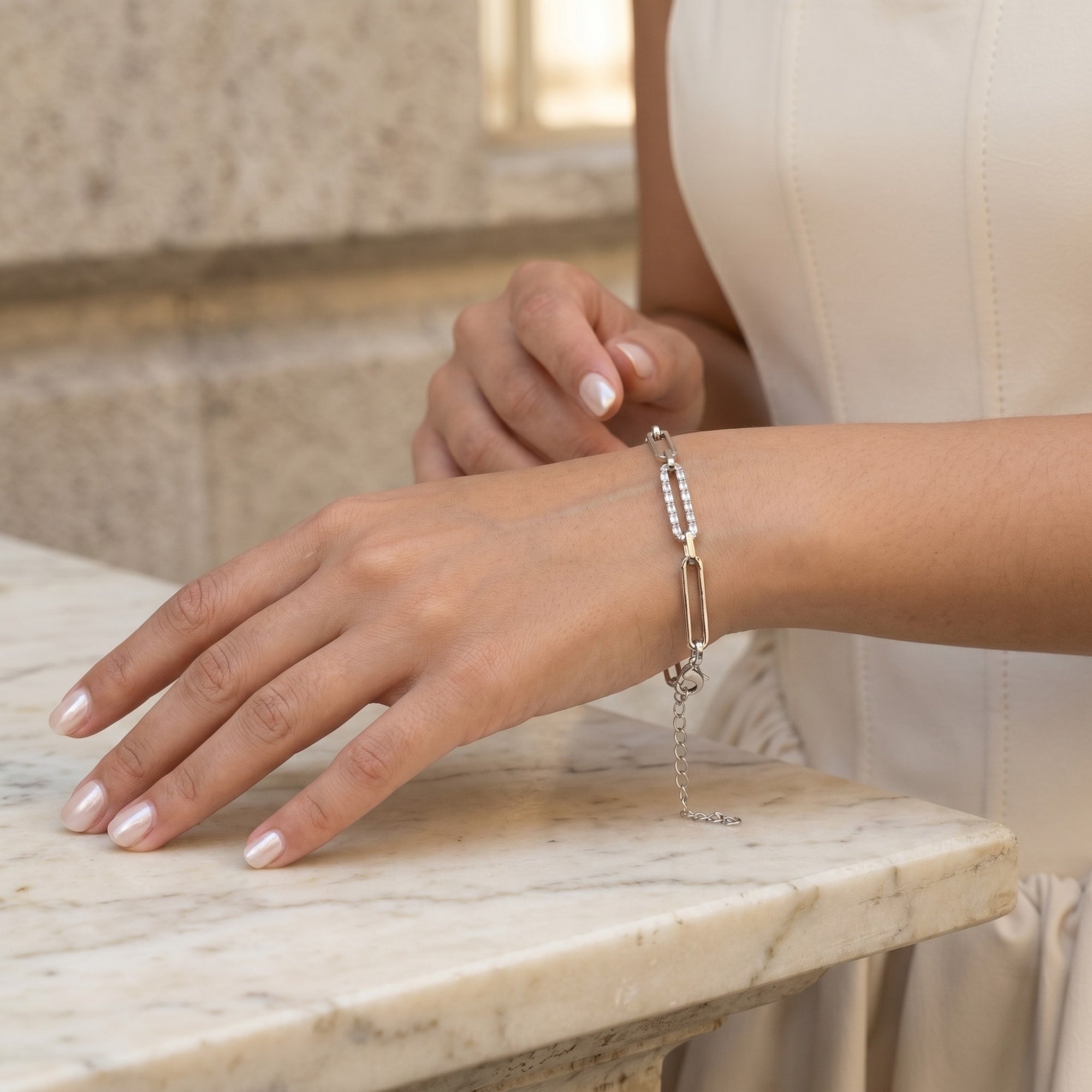 Sterling Silver Pave Paperclip Chain Bracelet