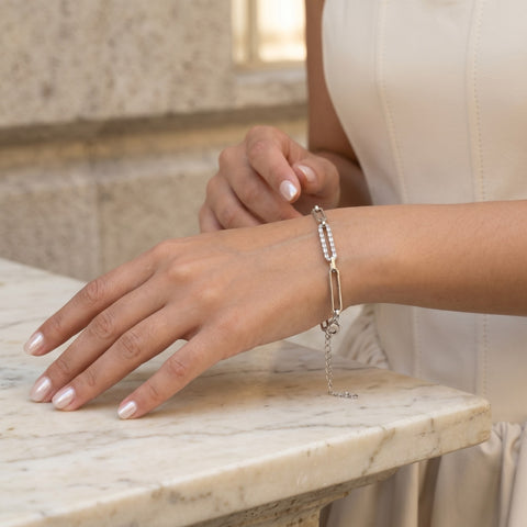 Sterling Silver Pave Paperclip Chain Bracelet