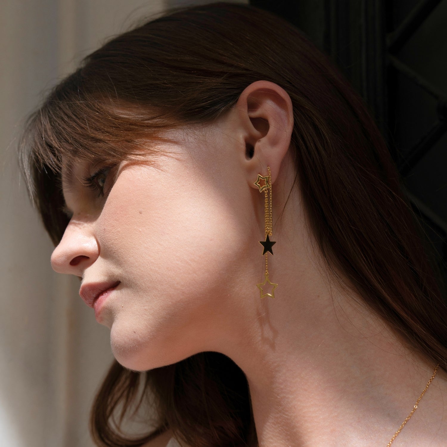 Chain and Stars Sterling Silver Drop Earrings