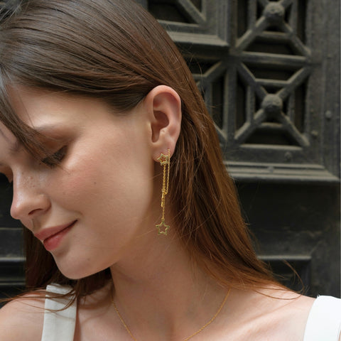 Chain and Stars Sterling Silver Drop Earrings