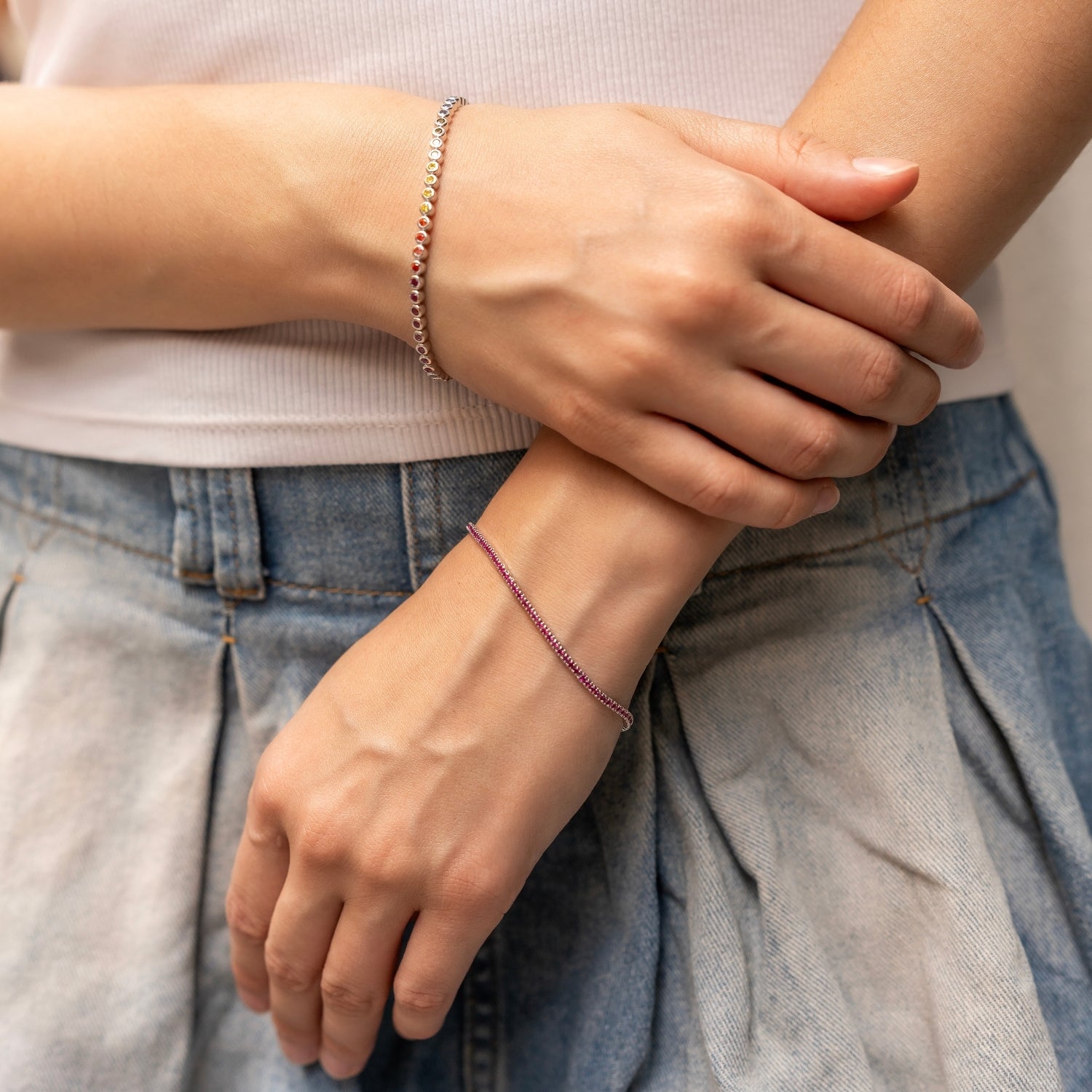 Fine Sterling Silver CZ Ruby Tennis Bracelet