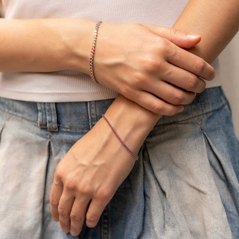 Fine Sterling Silver CZ Ruby Tennis Bracelet