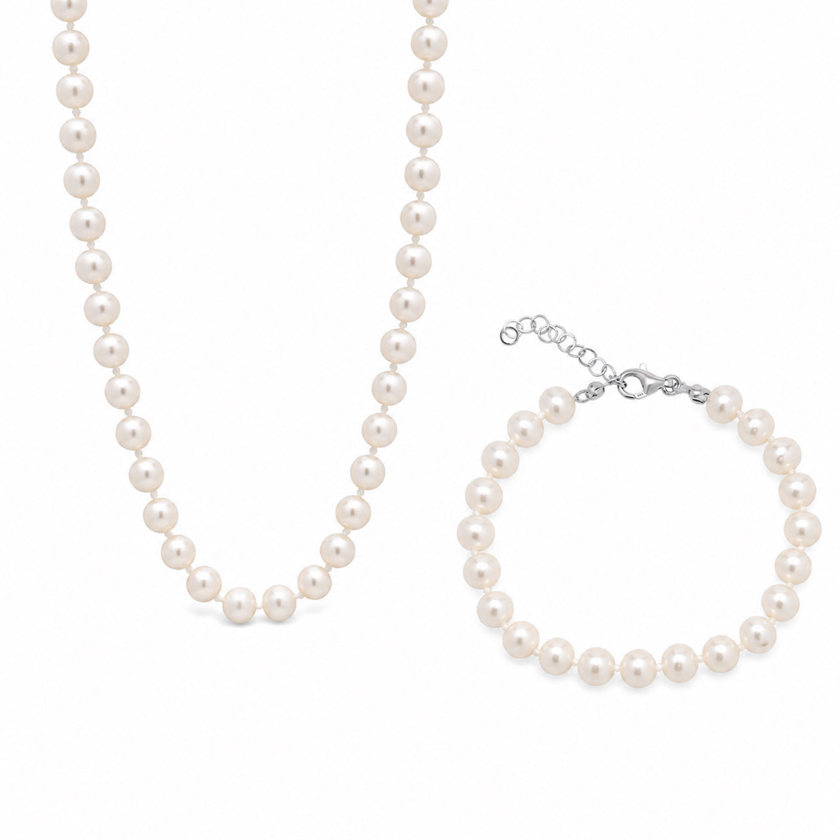Large Natural Freshwater Real Pearl Strand Necklace and Bracelet Set