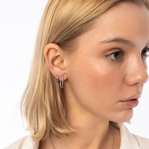 Oval Rectangular Sterling Silver Hoop Earrings