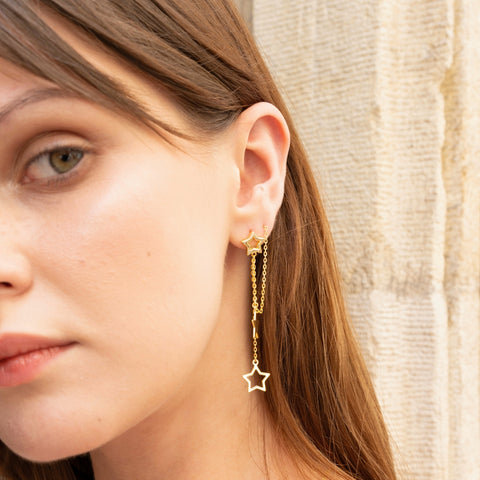 Chain and Stars Sterling Silver Drop Earrings