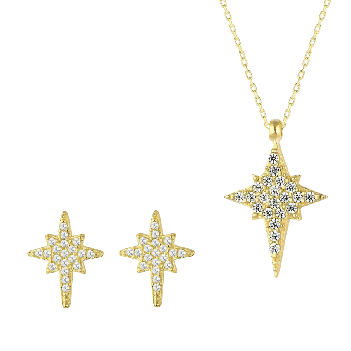 Northern Star Polaris Sterling Silver Necklace and Stud Earring Set