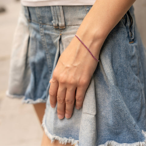 Fine Sterling Silver CZ Ruby Tennis Bracelet