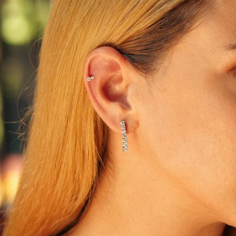 Sterling Silver Tennis Earring - Single