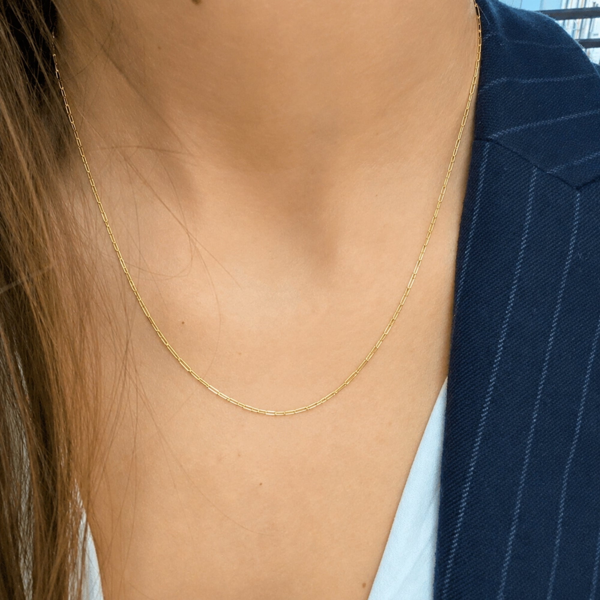 Rectangular Link Chain Sterling Silver Necklace
