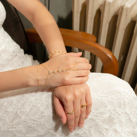 Stars Of Universe Sterling Silver Gold Plated Hand Chain Ring
