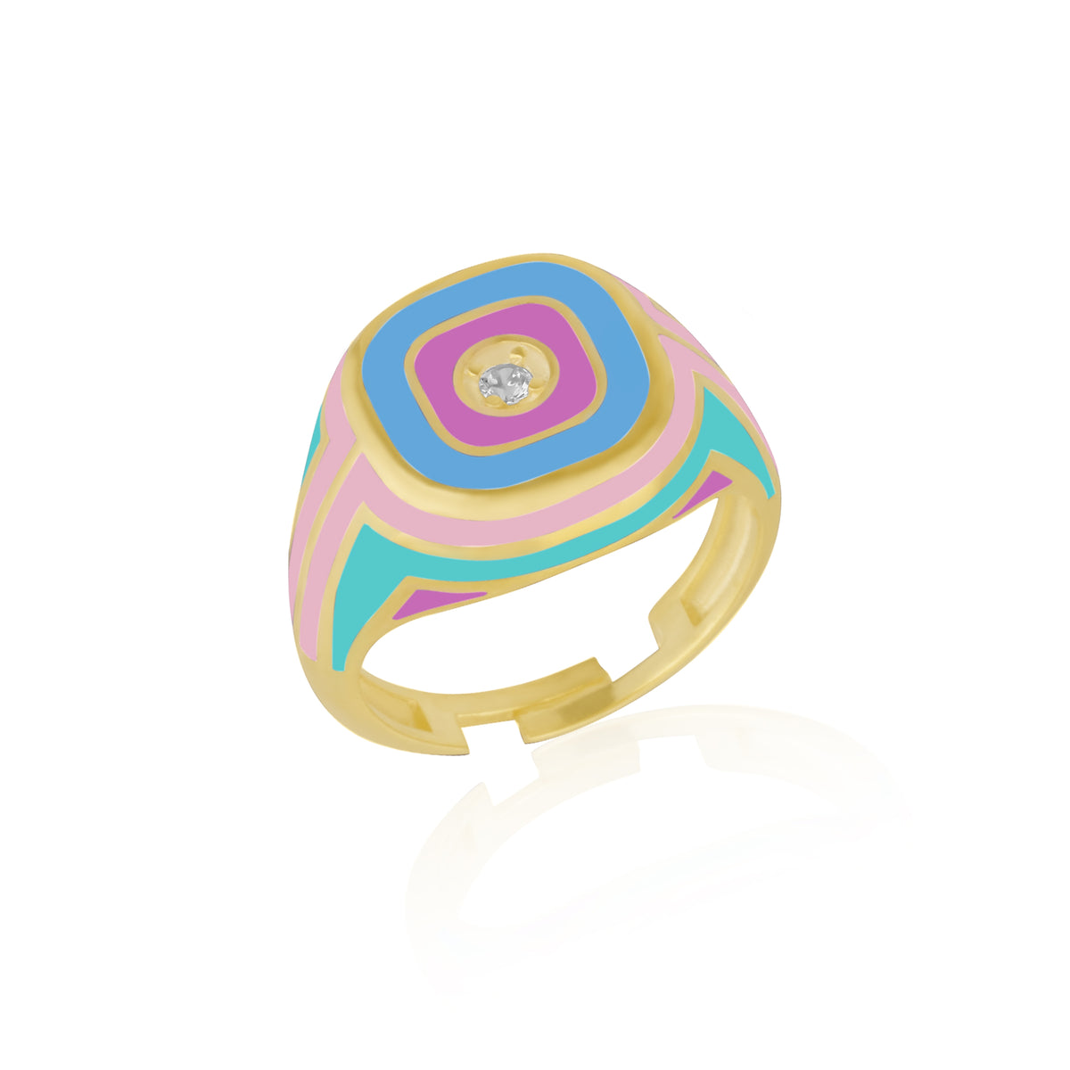 Enamelled Sterling Silver Signet Ring With Gemstone