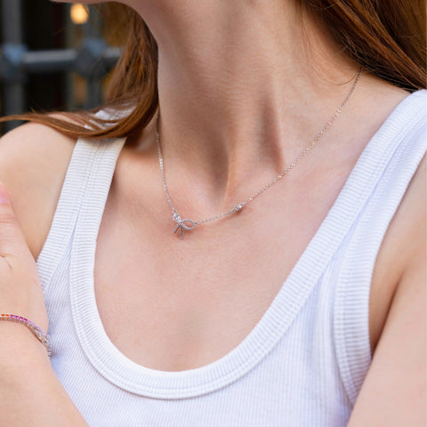 Sterling Silver Bow Tie Stud Necklace