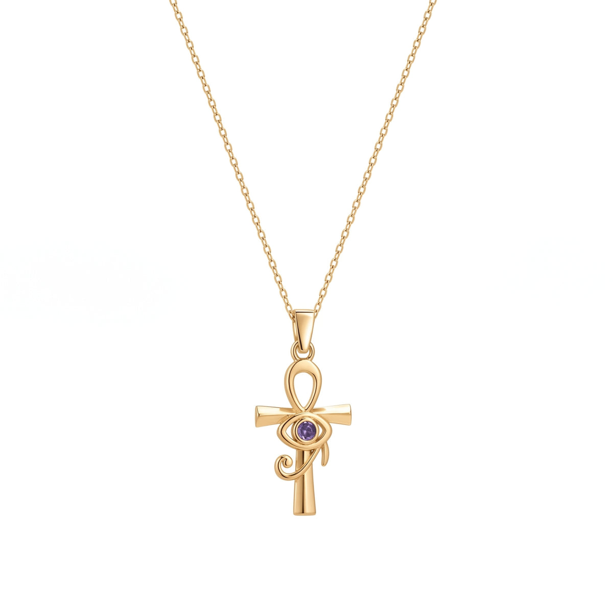 Sterling Silver Egyptian Ankh and Purple Eye Necklace