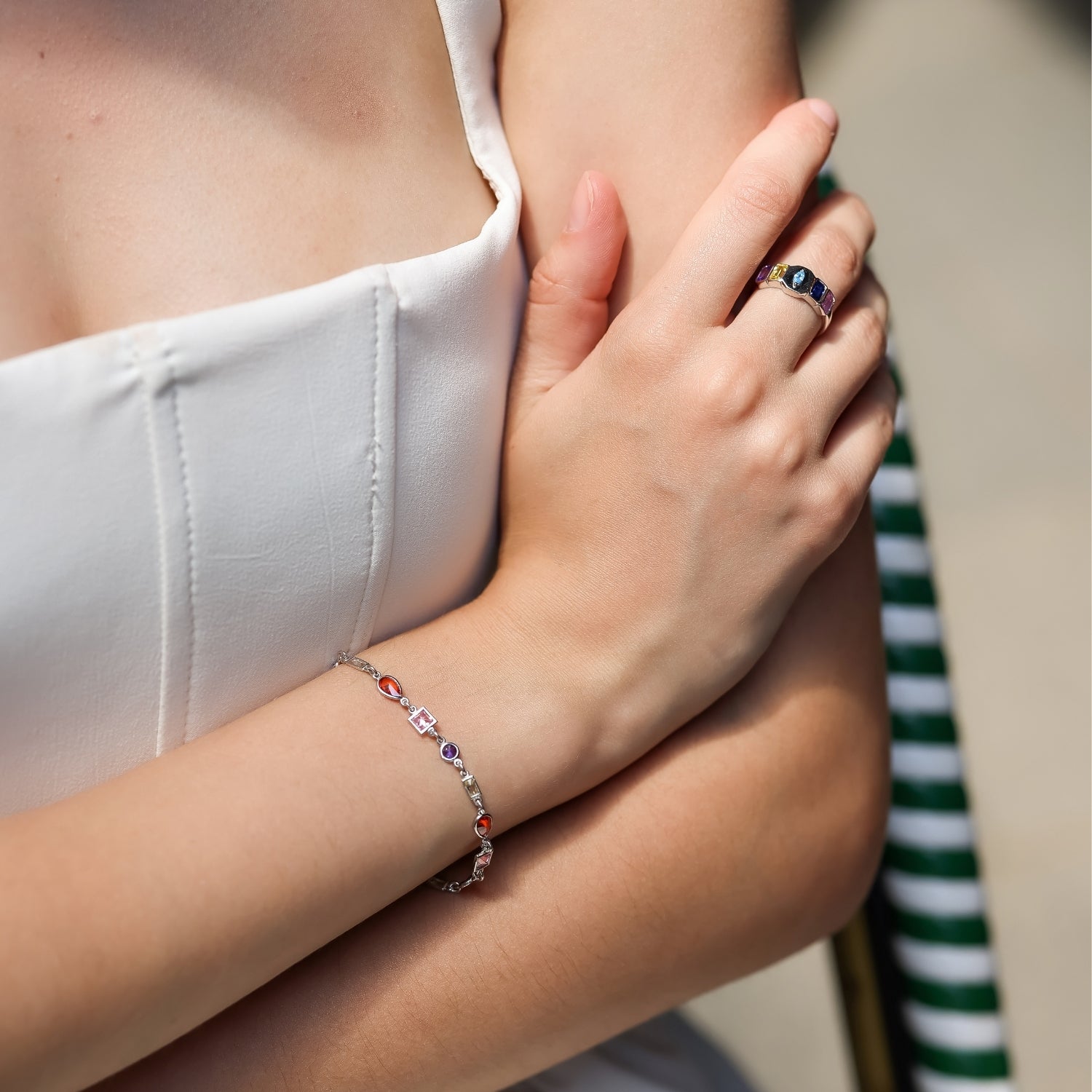 Sterling Silver Multicolor Baguette Ring