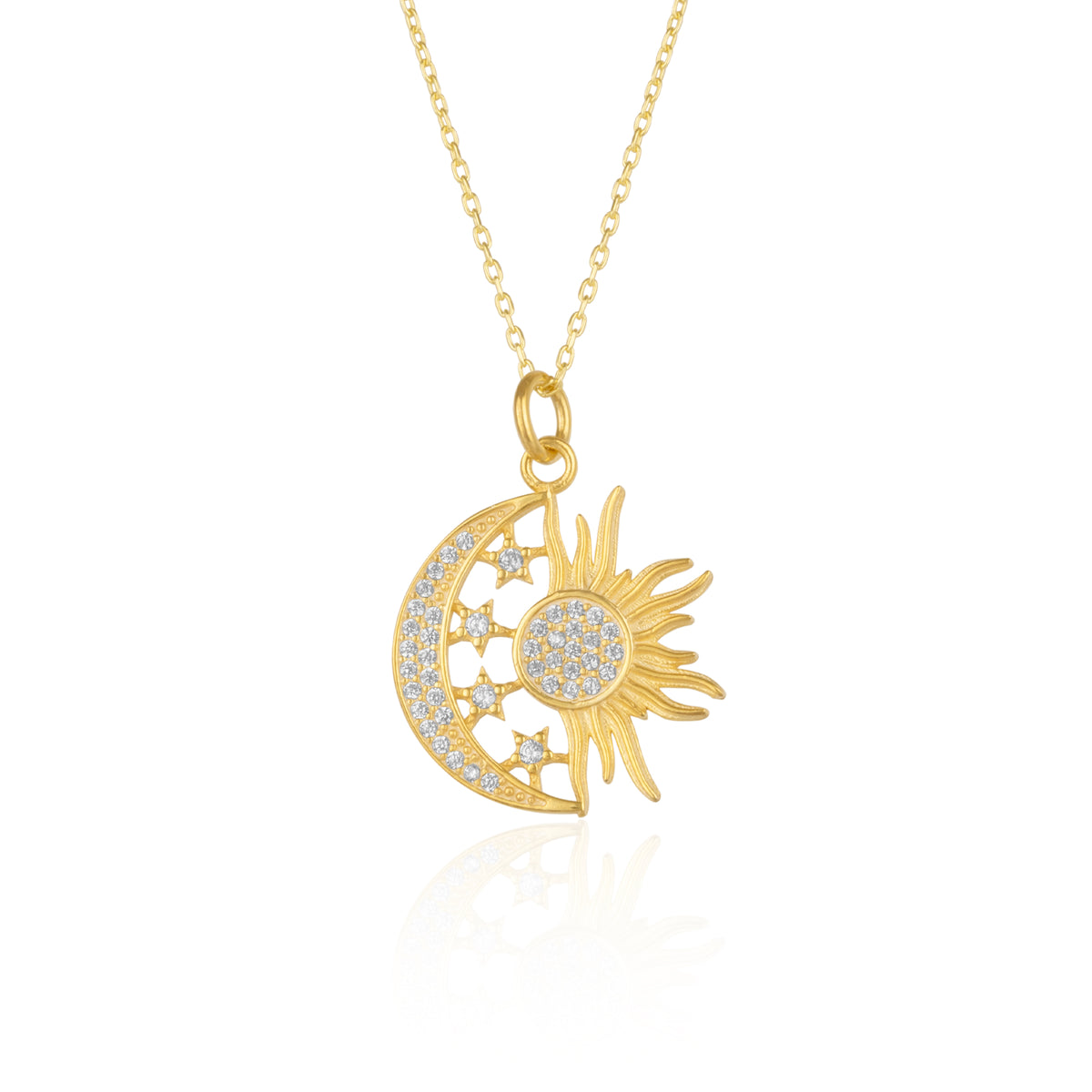 Sterling Silver Sun and Moon Necklace Pendant