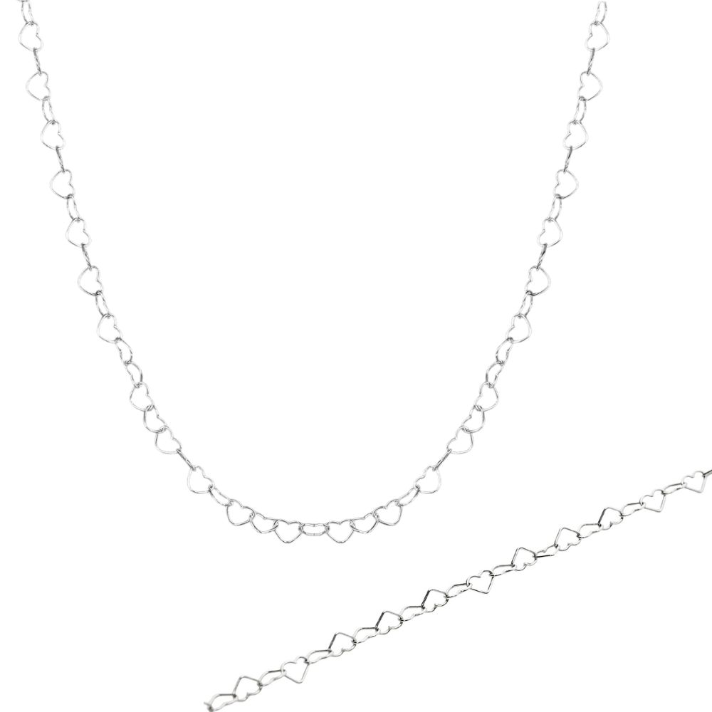 Love Heart Sterling Silver Chain Bracelet and Necklace Set