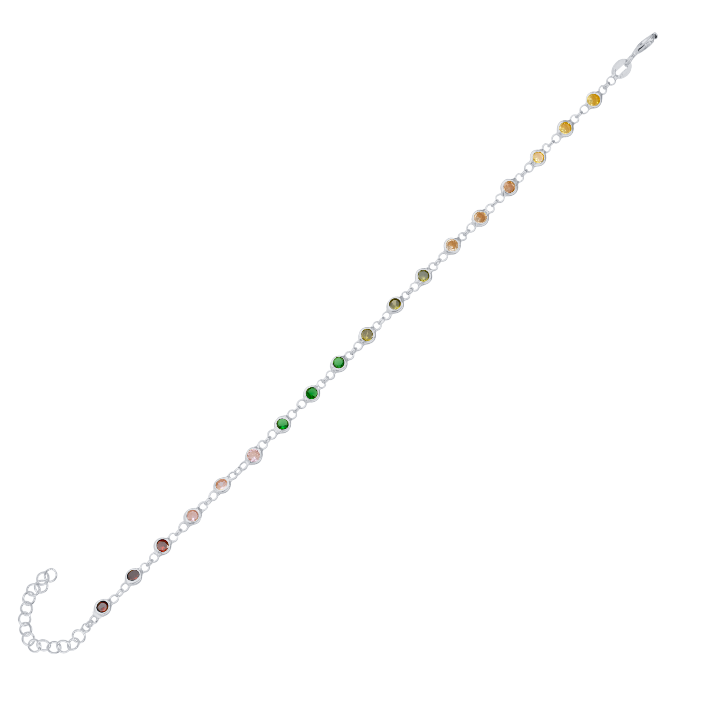 Colourful Rainbow Jewelled Sterling Silver Chain Bracelet